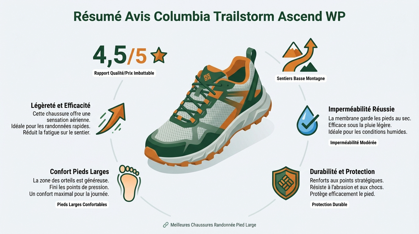 Chaussure de randonnée Columbia Trailstorm Ascend WP grise et bleue sur un sentier
