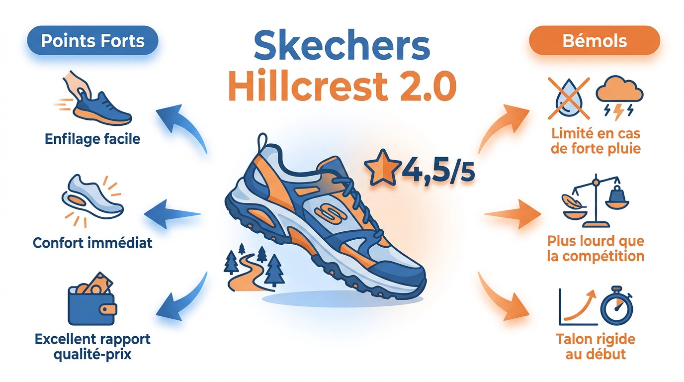 Points forts et points faibles des chaussures Skechers Hillcrest 2.0 pour le trail et la marche