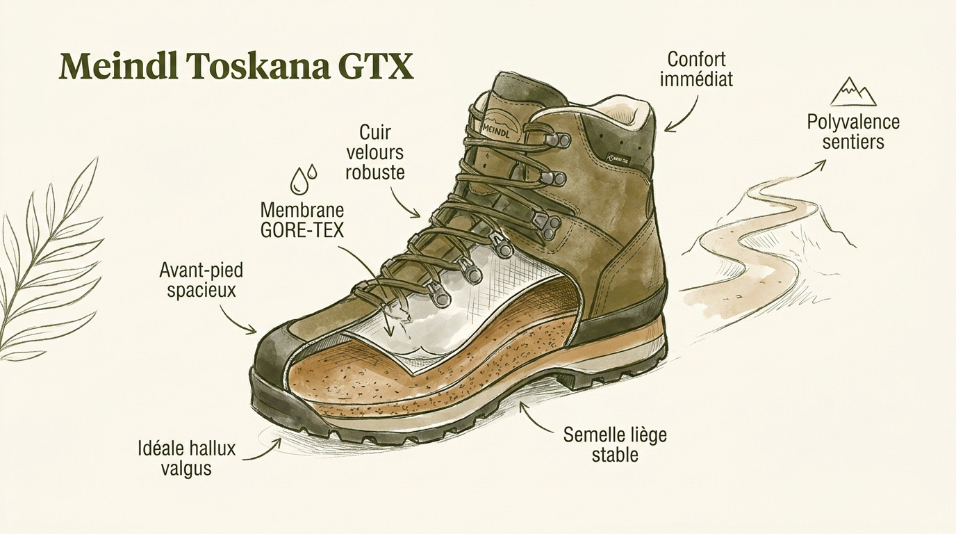 Chaussures Meindl Toskana GTX marron en cuir velours pour randonnée confortable