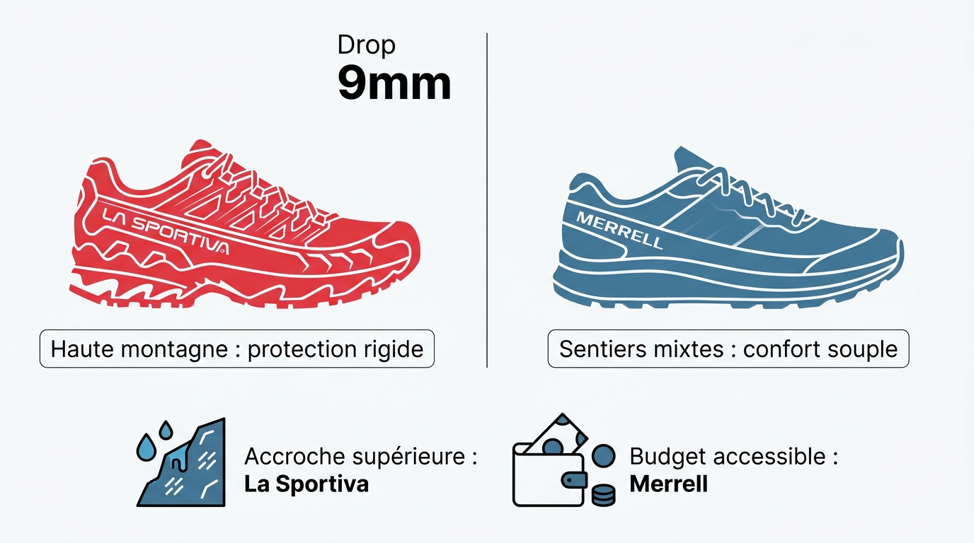 Comparatif entre la chaussure La Sportiva Ultra Raptor II et la Merrell Speed Strike 2 pour pieds larges