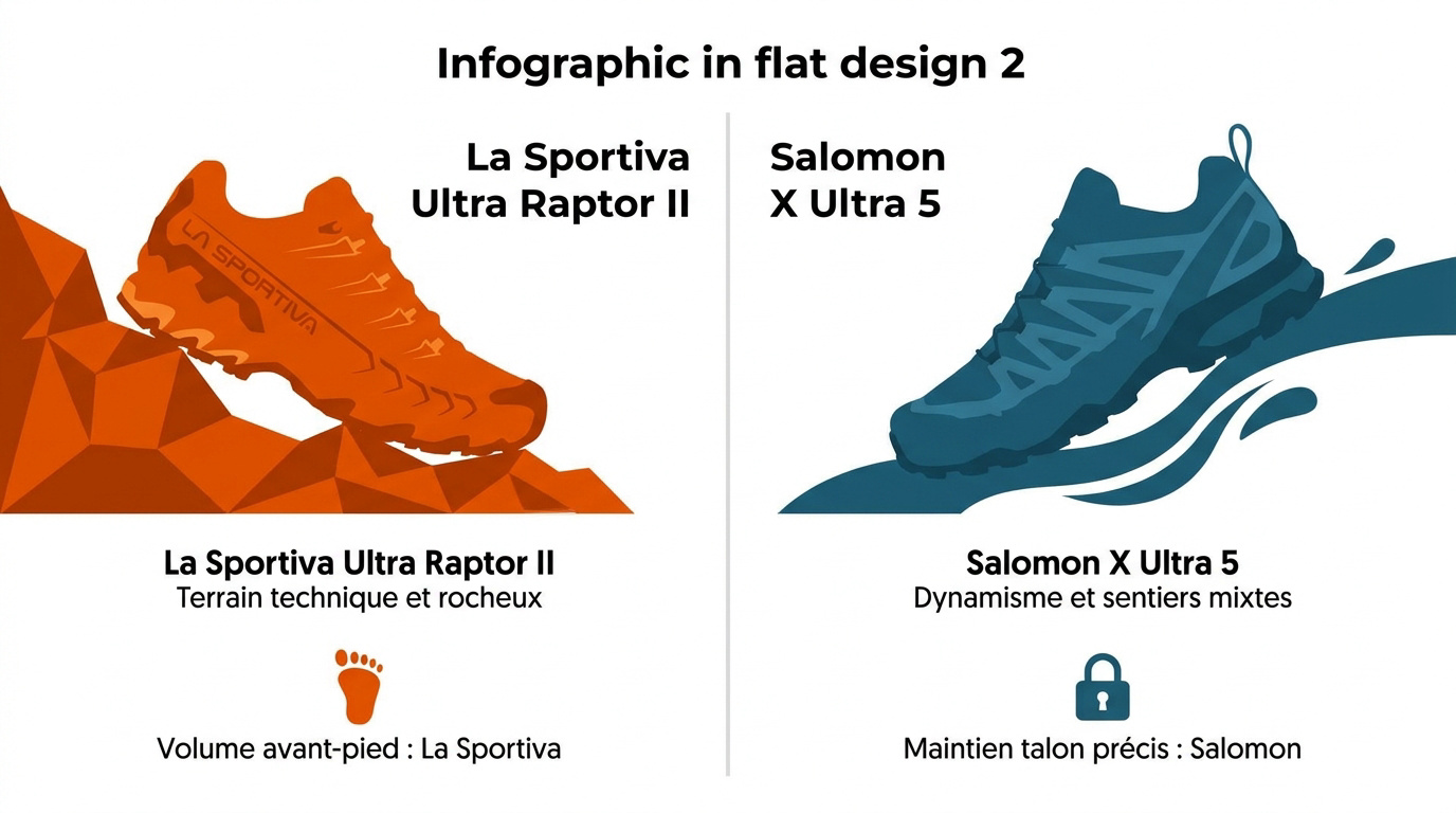 Comparaison La Sportiva Ultra Raptor II et Salomon X Ultra 5 versions larges