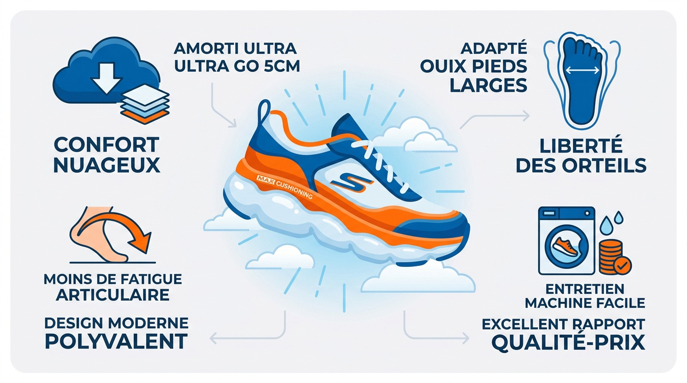 Baskets Skechers Max Cushioning avec semelle épaisse pour un confort optimal